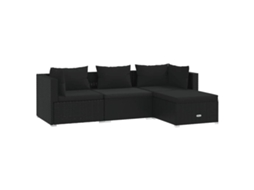 Maison Exclusive - 4 Pcs Conjunto Lounge De Jardim C/ Almofadões Vime Pe Preto