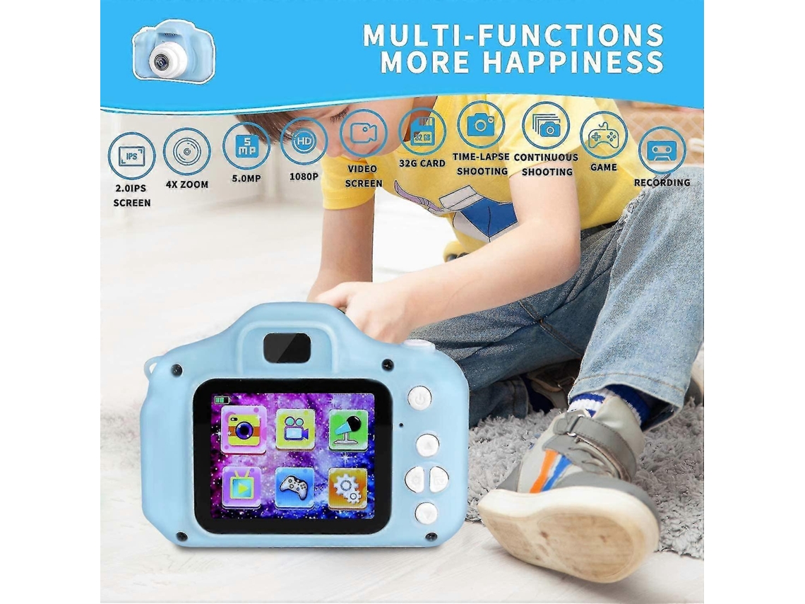Máquina Fotográfica Digital Infantil Com Ecrã Ips De 2,0 Polegadas E Vídeo 1080p