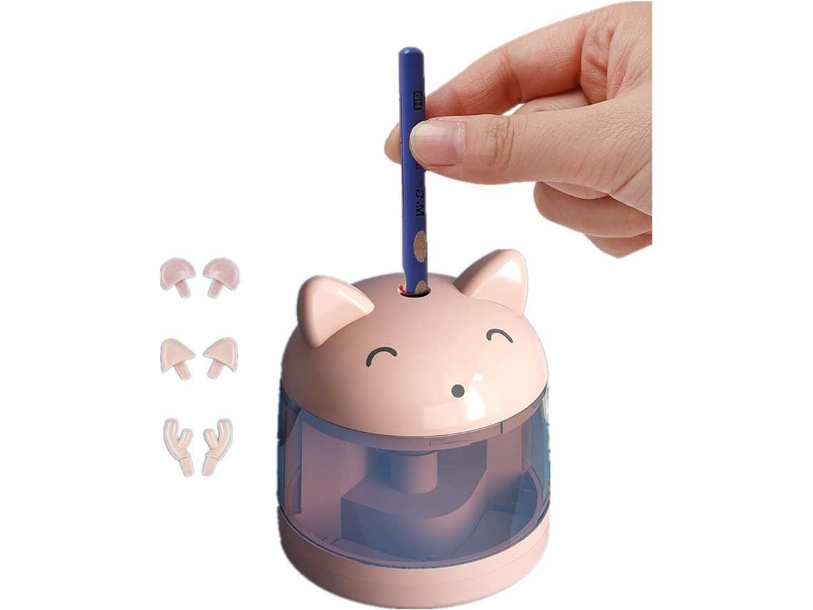 Apontador elétrico Slowmoose para crianças com design divertido de animais, apontador automático para uso escolar e doméstico, rosa