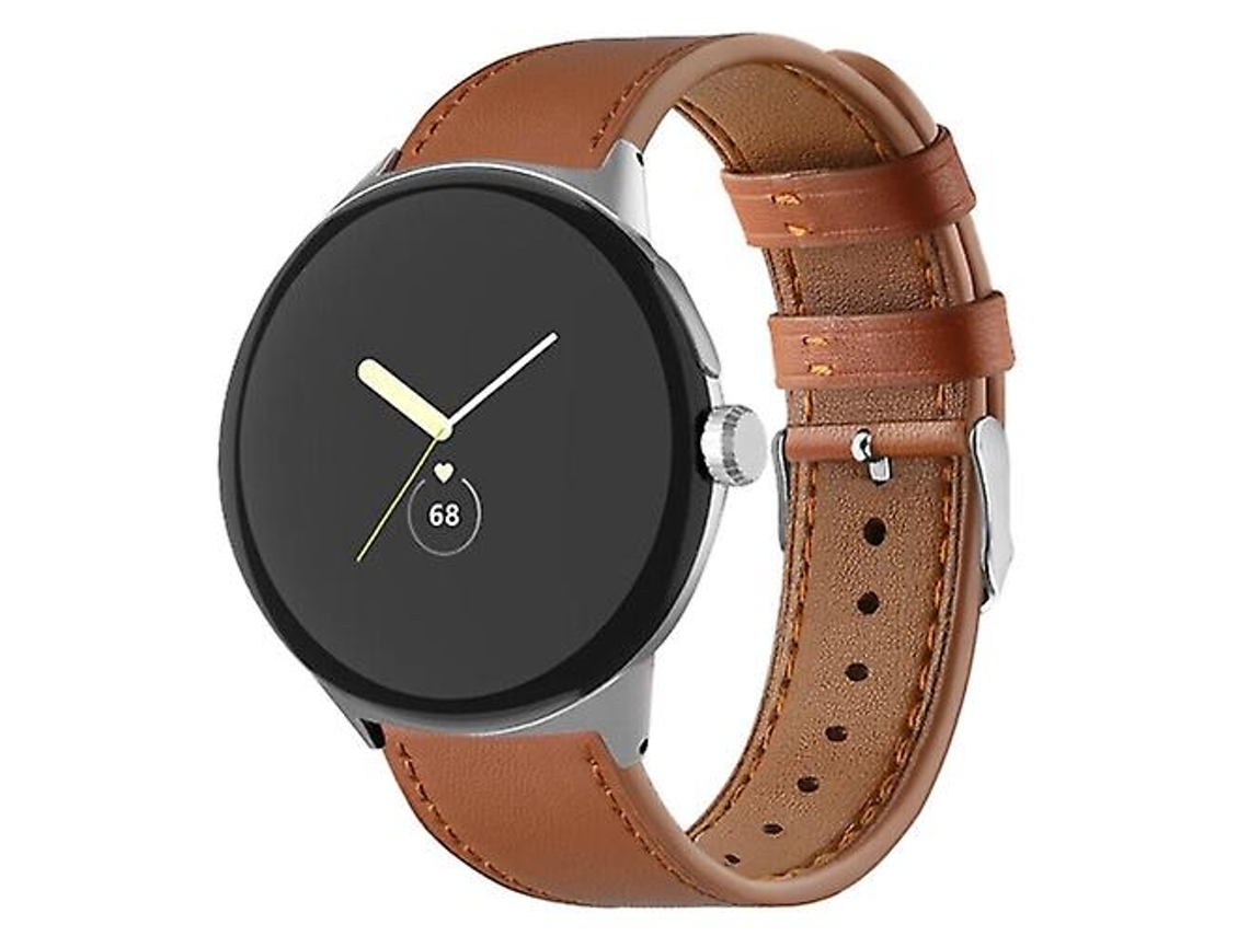 Bracelete para Google Pixel Watch Round Tail Faixa de Relógio de Couro Genuíno Marrom VENISYMLIS
