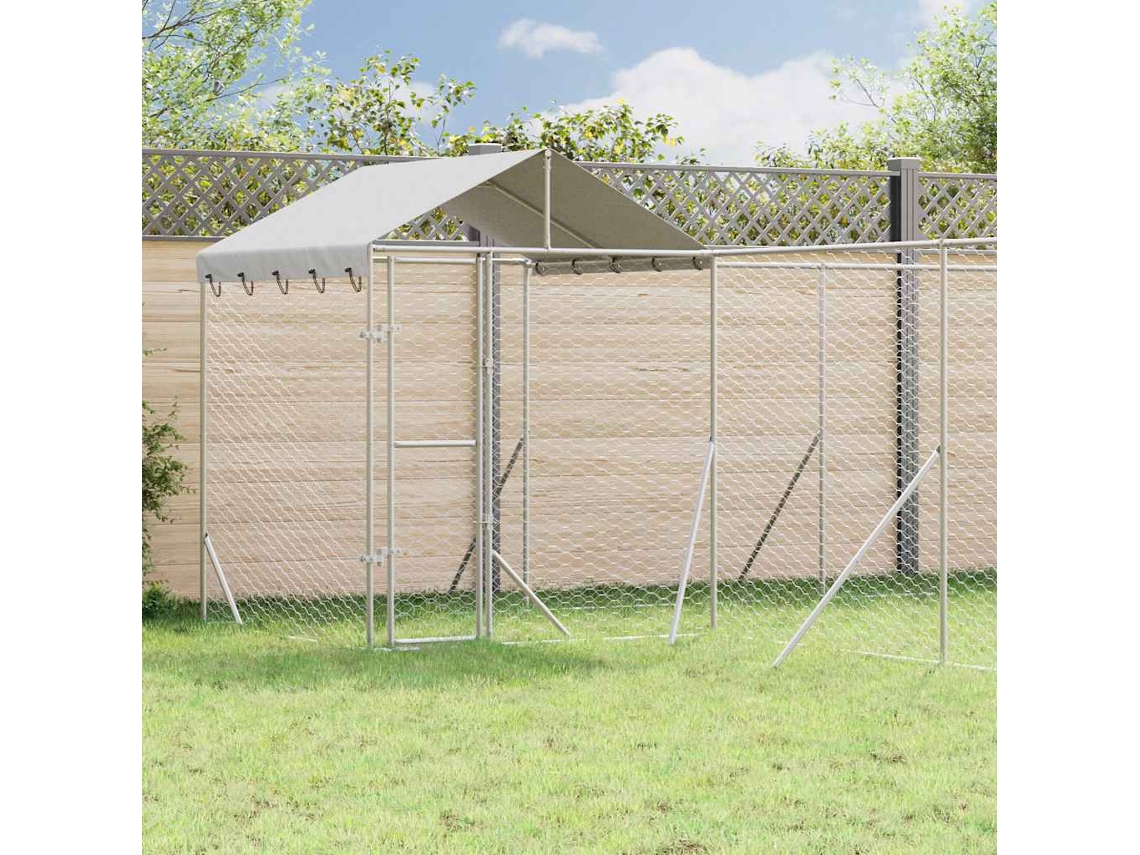 Vidaxl Canil De Exterior Com Teto 10x6x2,5 M Aço Galvanizado Prateado