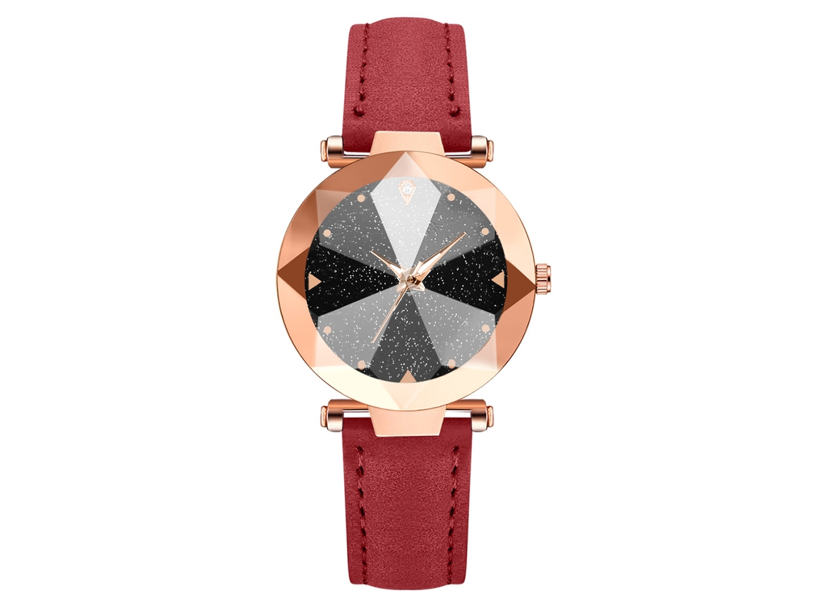 Relógio de Quartzo de Liga Feminino Estilo Casual Pulseira Ajustável Vermelho
