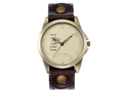 Reloj De Cuarzo Con Correa De Cuero Pu Redondo Estilo Retro Punk Torre Eiffel (café Oscuro)