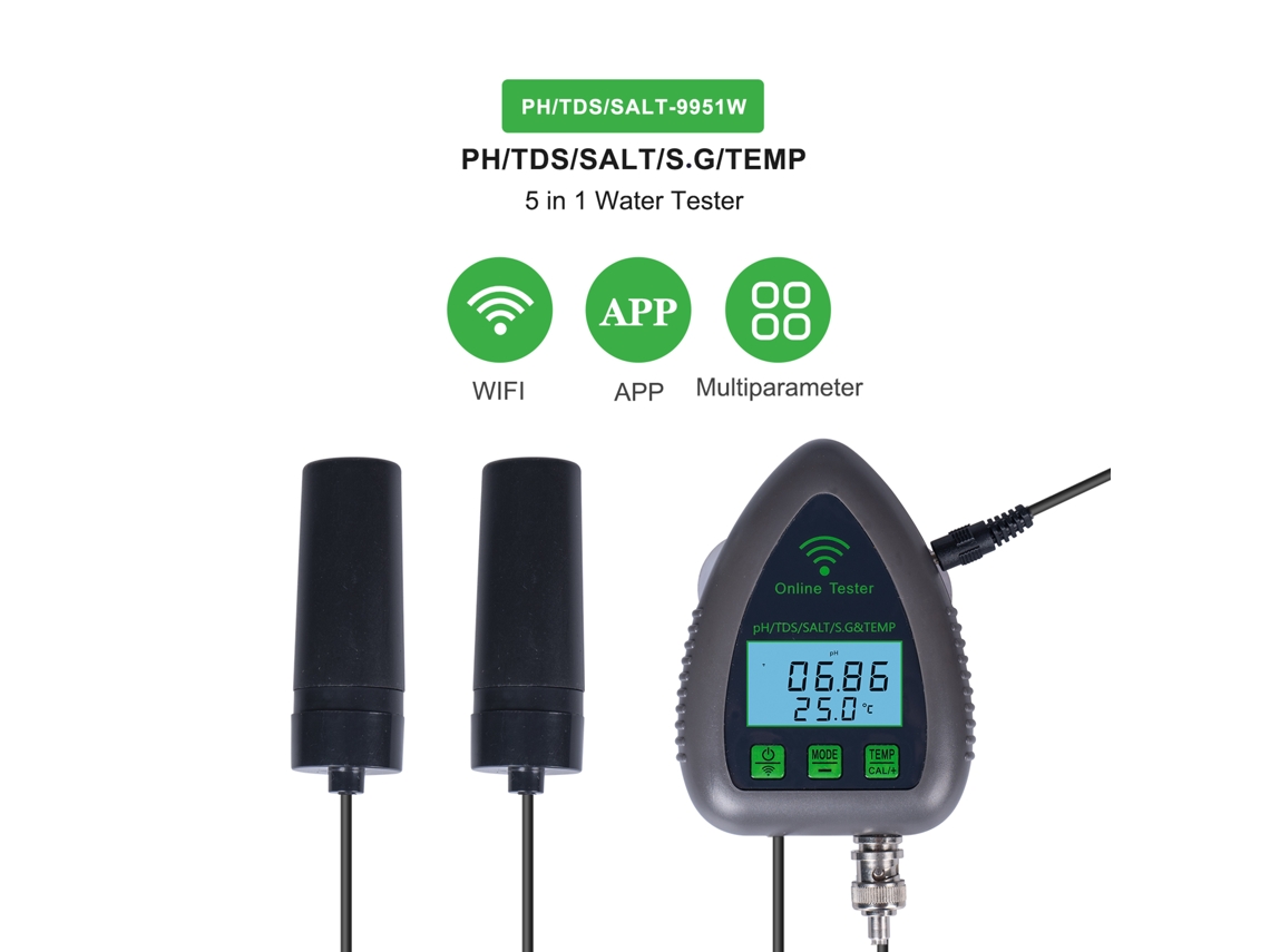 Testador de qualidade da água S/MARCA 5 em 1 com WiFi para ph, Tds, salinidade e temperatura