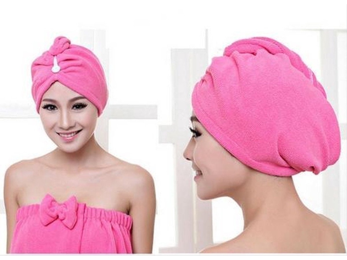 2 Toalhas Rosa E Faixa De Cabelo, Secagem Rápida
