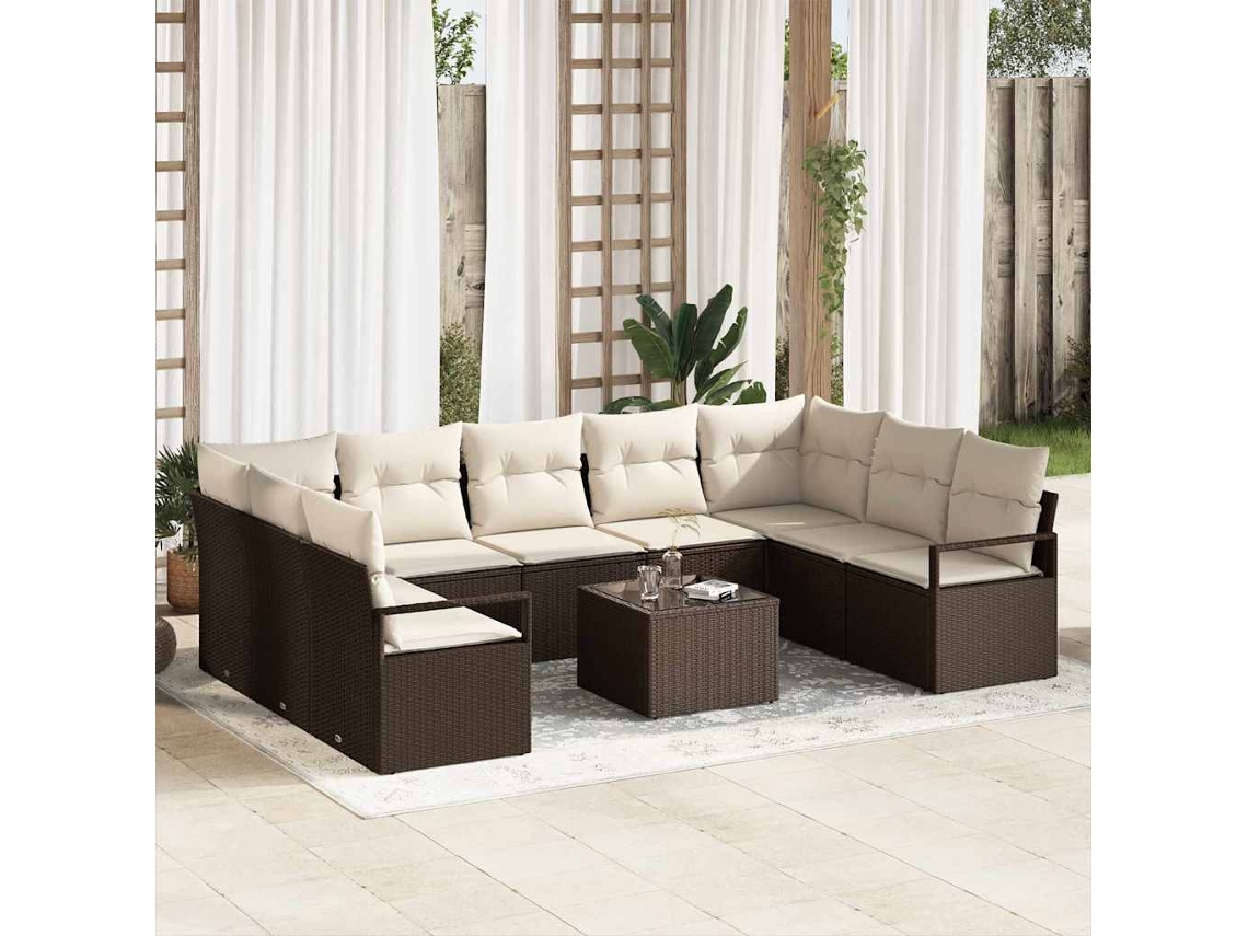 Vidaxl Conjunto De Sofás 10 Unid. Castanho Vime Pe
