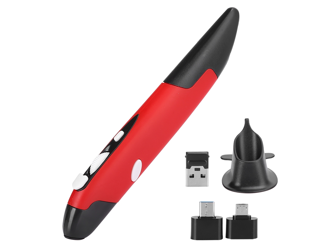 Rato Ergonomico Vertical Do Tipo Caneta Sem Fio Vermelho Pr-03