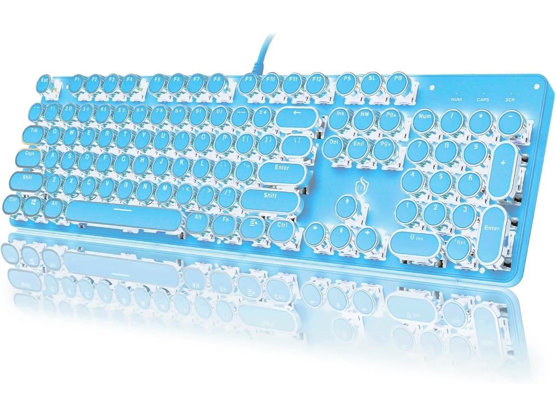 Teclado mecânico para jogos, com retroiluminação RGB, Fio, switch azul, teclas redondas retrô, 104 teclas. Azul Hexinyigjly