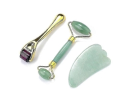 Yyh Conjunto de Massageador Facial Gua Sha Feminino com Rolos Jade Azul 1 GOKOCO