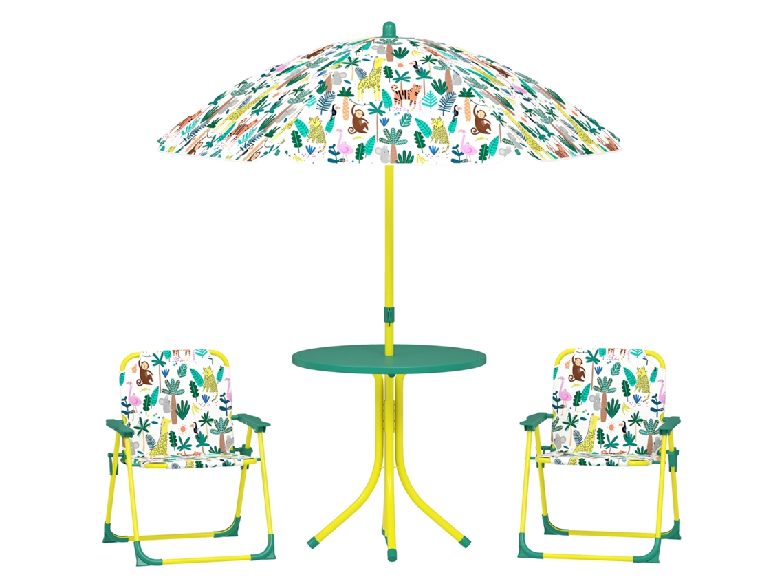 Conjunto De Mesa De Piquenique E Cadeiras Infantis Com Guarda-chuva, Cor Verde.