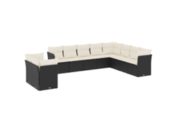 Conjunto de 10 Sofás de Jardim com Almofadões Vime Pe Preto MAISON EXCLUSIVE