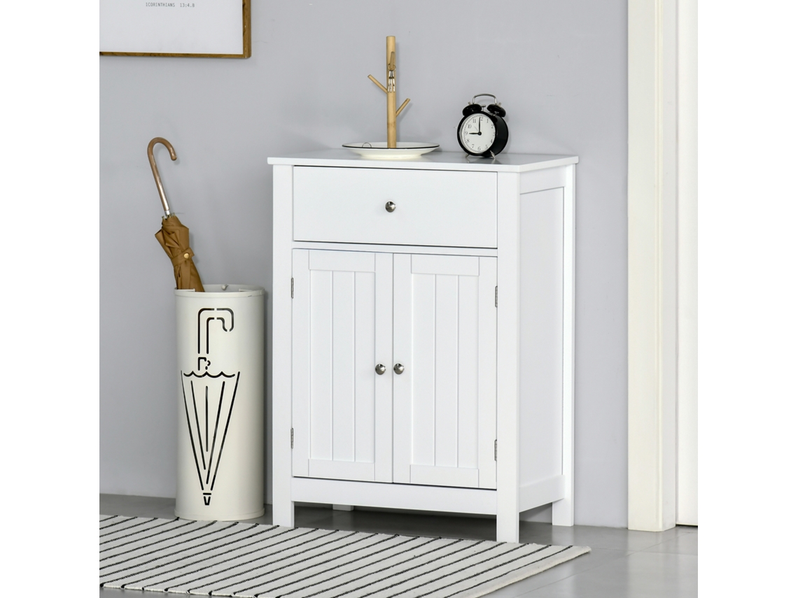 Arm.c.banho Com 1 Gaveta E Prat.int.ajust. Móvel Auxiliar Armazen. Multifuncional Para Sala Estar Cozinha 60x30x80cm Branco