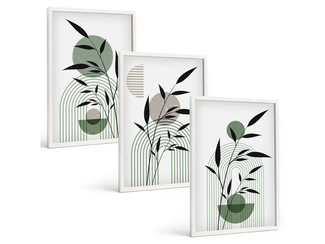 Conjunto De Pinturas Composições De Plantas Em Estilo Boho Espelharte (3 Peças 40x60 Cm)