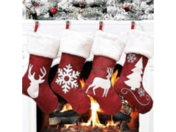 Pacote Com 4 Meias De Natal Grandes Dremisland, 45 Cm, Vermelhas E Brancas, Com Rena De Pelúcia, Meias Penduradas Personalizadas Yx Olysi Shop