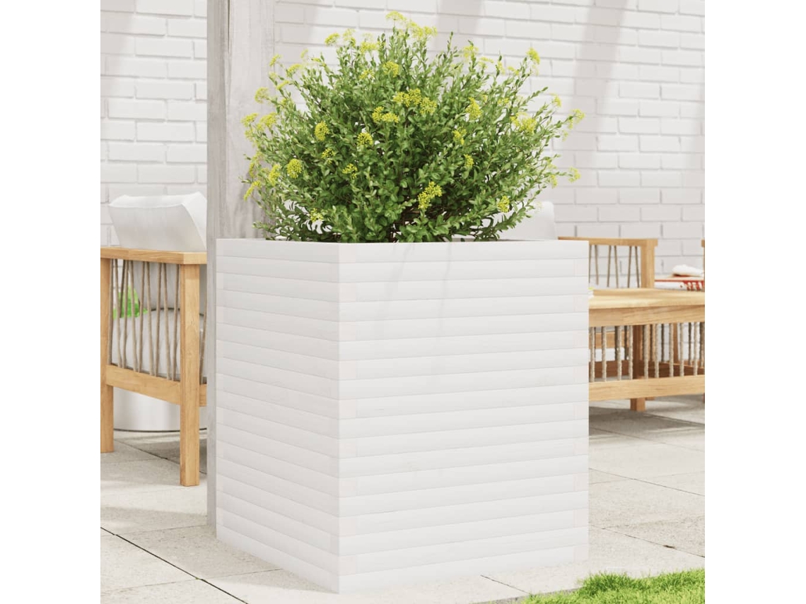 Vidaxl Vaso/floreira De Jardim 60x60x68,5 Cm Pinho Maciço Branco