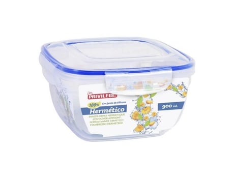 Lancheira Hermética Privilege Quadrado Transparente - 900 ml