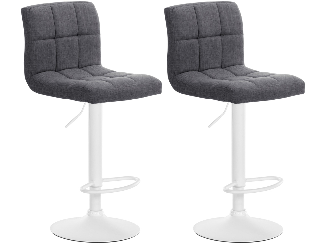 Conjunto de 2 banquetas de bar em estilo contemporâneo, revestidas em tecido acolchoado cinza claro com estrutura de metal branco 10_0006721
