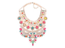 Colar Feminino Moda Pendente Strass Com Cores Múltiplas