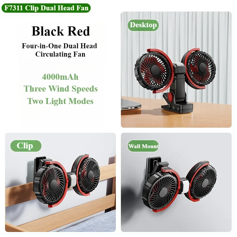 MDUG, ventilador encaixe, duas cabeças, bateria 4000mAh, 3 velocidades