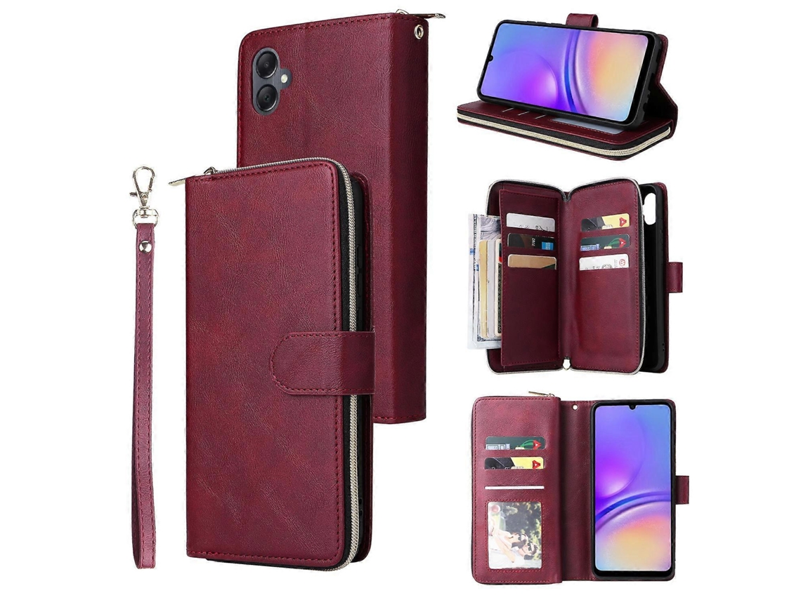 Capa Para Samsung Galaxy A05 4g Com Compartimentos Para Cartão, Zíper E Acabamento Em Couro Pu, Multicolorida