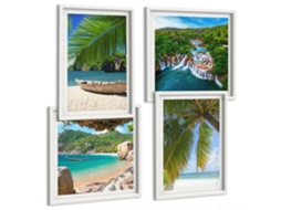 Composição De Quadros Paisagens Tropicais Pássaros Cachoeiras Espelharte (4 Peças)