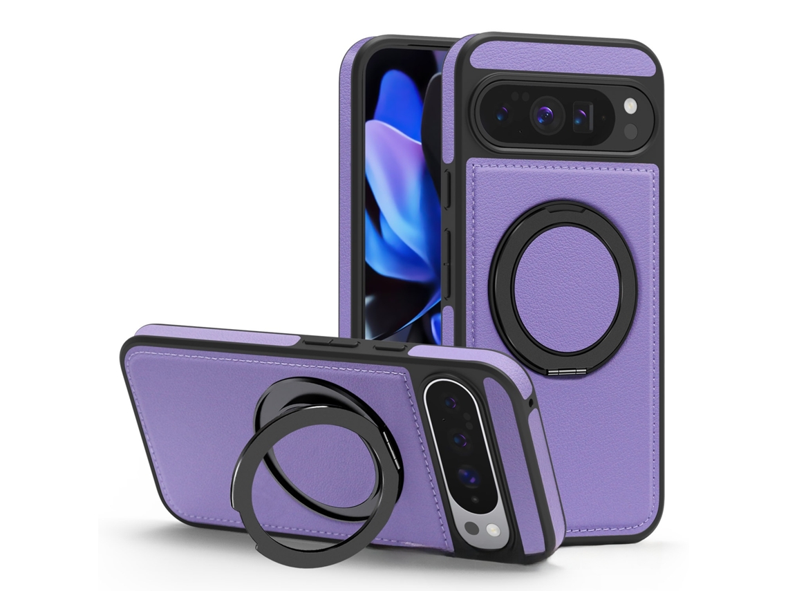 Capa Para Telemóvel Com Suporte Magnético E Textura De Couro Para Google Pixel 11 Pro (roxo)
