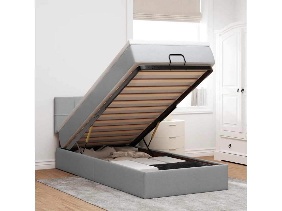 Cama Otomana Com Colchão Leds 80x200cm Tecido Cinza-claro