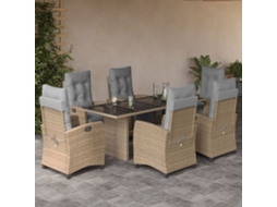 Vidaxl 7 Pcs Conj. Jantar Jardim C/ Almofadões Vime Pe Bege Misturado