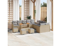 Vidaxl Conjunto De Sofá De Jardim 14 Unid. Bege Vime Pe