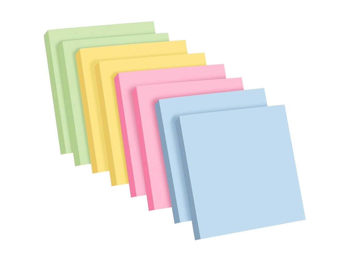 8 Blocos de Notas Adesivas, 76 X 76 Mm, Autoadesivas, Coloridas, Quadradas MDUG (4 Cores)