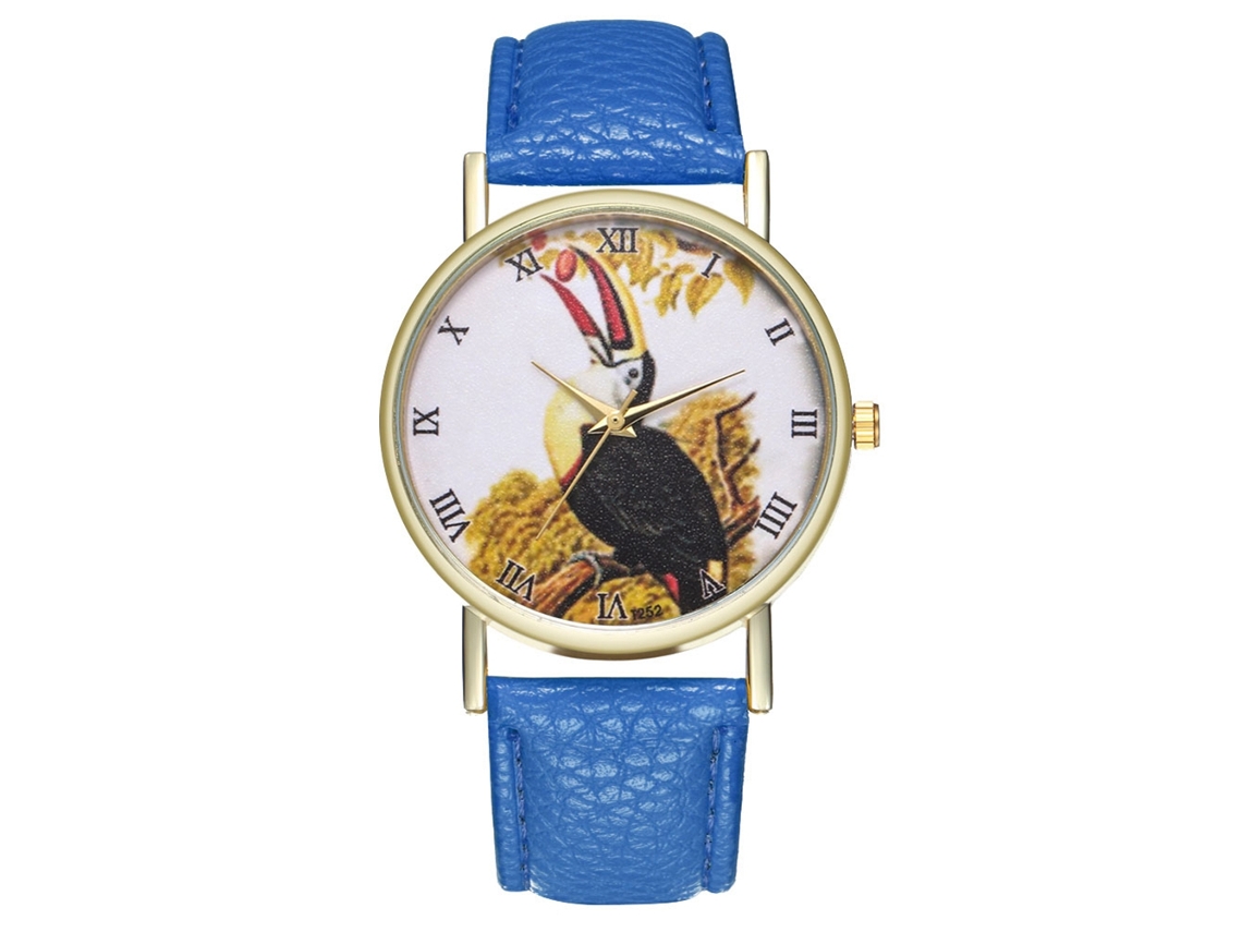 Relógio de quartzo unissex com pulseira de couro PU e estampa animal (azul royal)