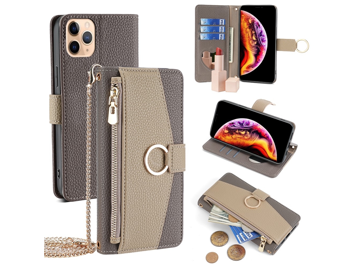 Capa Pega Para Iphone 11 Pro Max Pele Sintética Cinzento