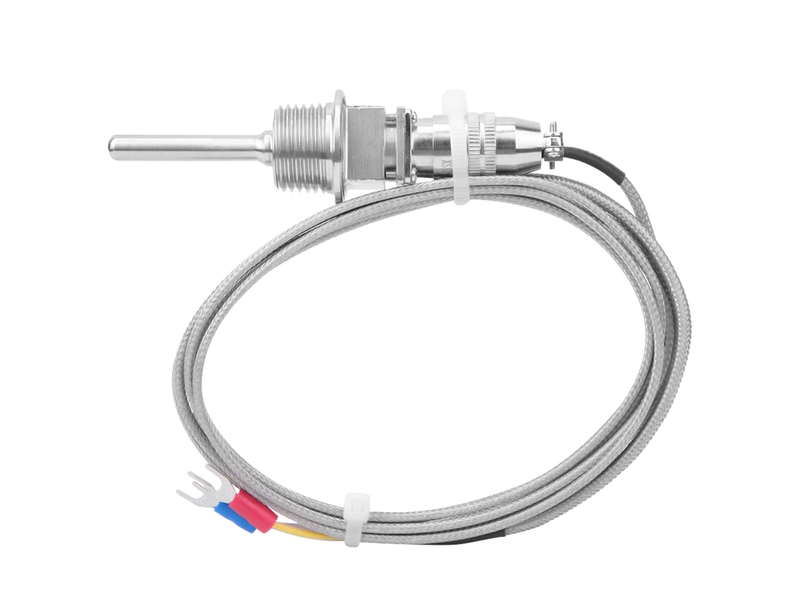 Sensor de temperatura RTD tipo K, sonda termopar, aço inoxidável, conector destacável, cabo de 1/2 NPT de 2 m
