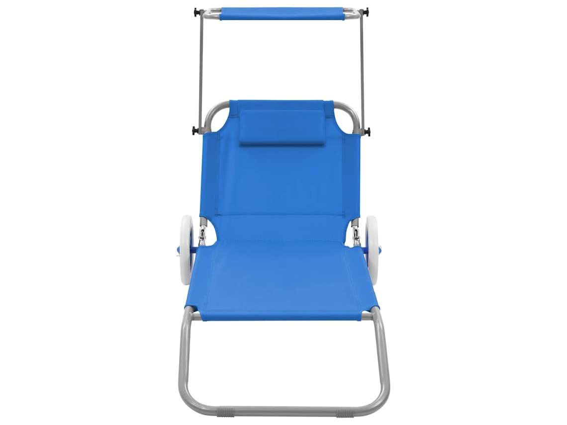 Maison Exclusive - Espreguiçadeira Dobrável Com Toldo E Rodas Aço Azul