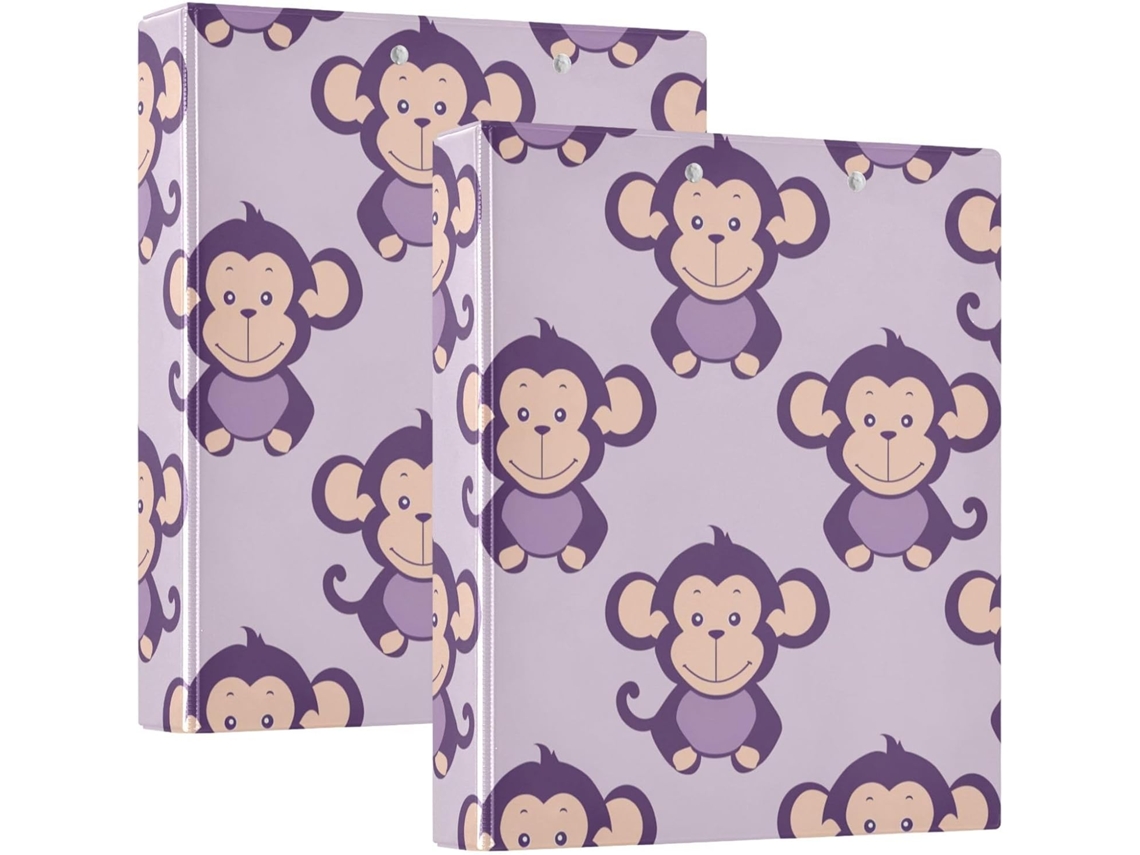 Violet Monkey School Paste 1, 5 Polegadas, 3 Anéis com Sacos Internos, Pacote com 1 ou 2 Unidades, 200 Folhas