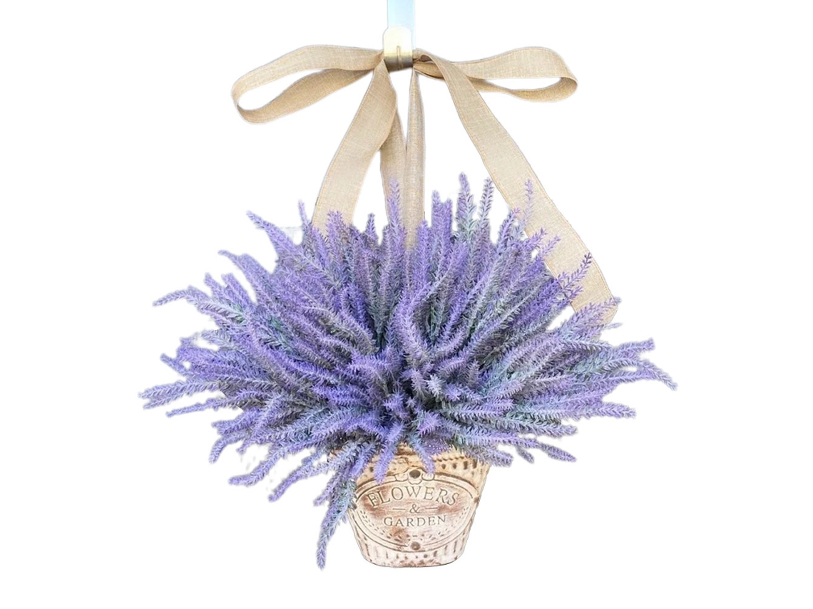 Cesta Para Porta Com Lavanda Artificial Decorativa Jardim Interior Exterior