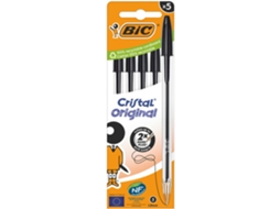 Esferográfica BIC Cristal Original, Ponta Média de 1 Mm, Corpo Transparente, Tinta Preta, Pack 5 Unidades