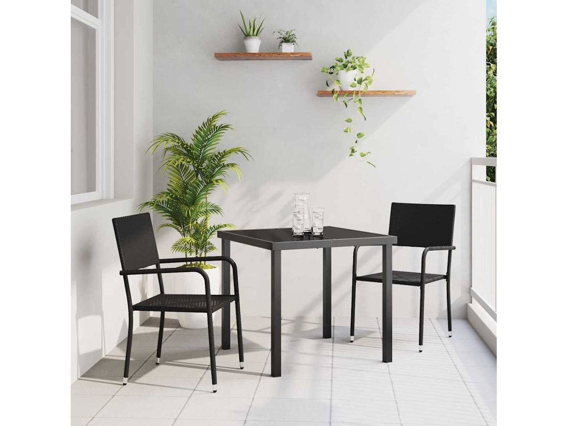 Vidaxl Conjunto De Jantar Para Jardim 3 Unid. Preto Vime Pe