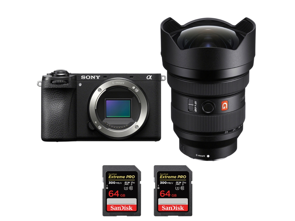 A6700 + Fe 12 24mm F/2.8 Gm + 2 Sandisk 64gb Uhs ii 300mb/s Máquina Fotográfica Híbrida + Ebook “20 Dicas para Fotos Que Impressionam” SONY