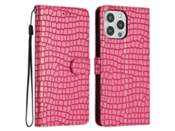 Capa Em Couro Pu Com Suporte Para Iphone 16 Pro Max - Rosa