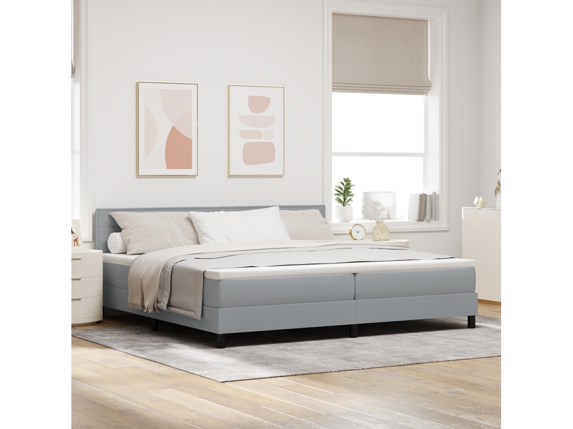 Cama Box Com Colchão Led Cinza Claro 200x200 Cm Tecido