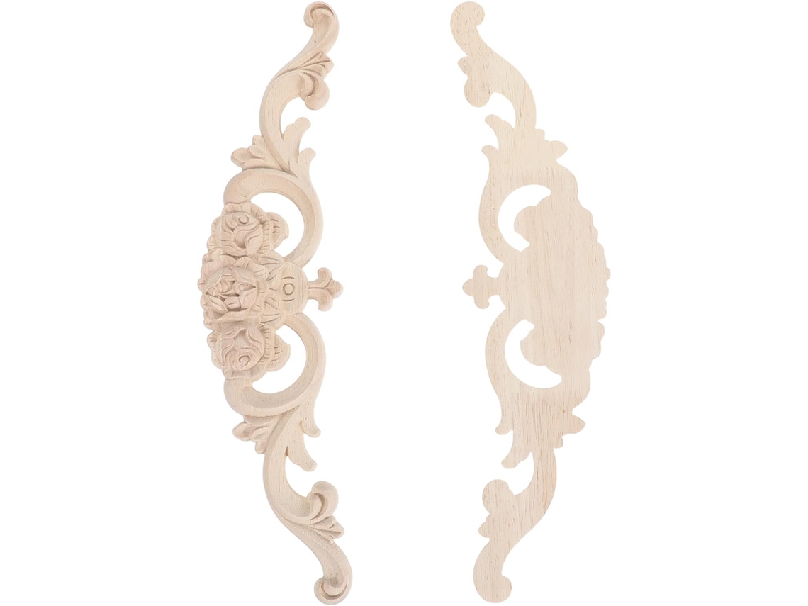 Conjunto 2 Apliques Parede Decorativos Motivos Rosas Esculpidas Madeira Maciça Resistente Desgaste Fácil GOKOCO