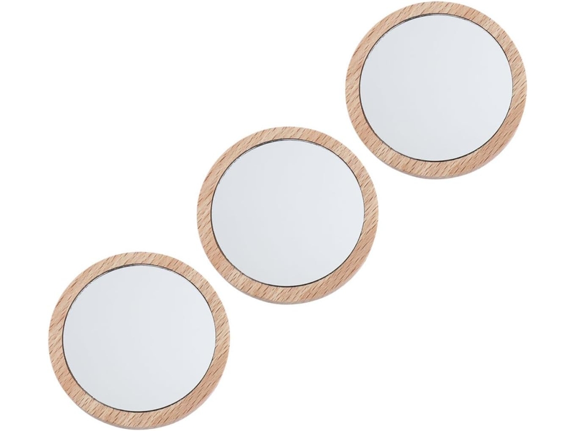 Conjunto De 3 Espelhos De Maquiagem Portáteis De Madeira, Pequenos E Compactos.