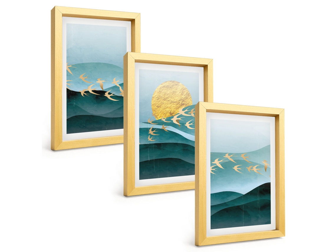 Composição De Quadrospaisagens Abstratas Do Sol Moldura Dourada Imagens Para Um Quarto Infantil Espelharte (3 Peças 20x30 Cm)