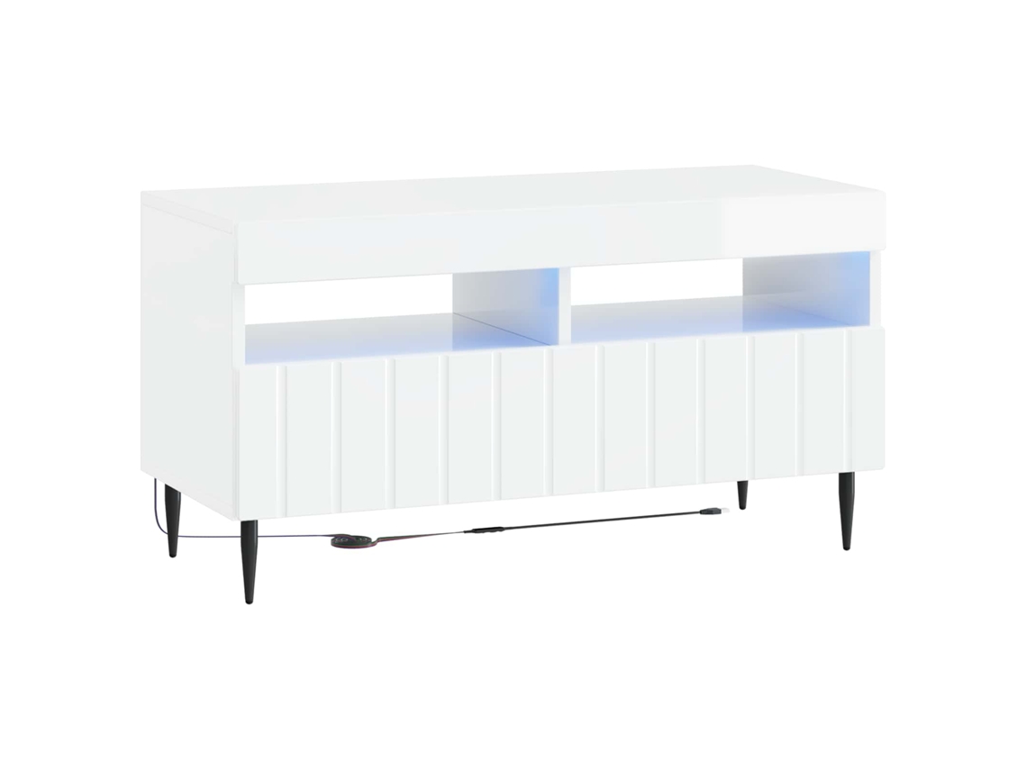Vidaxl Gabinete De Tv Led Branco Brilhante Derivados De Madeira