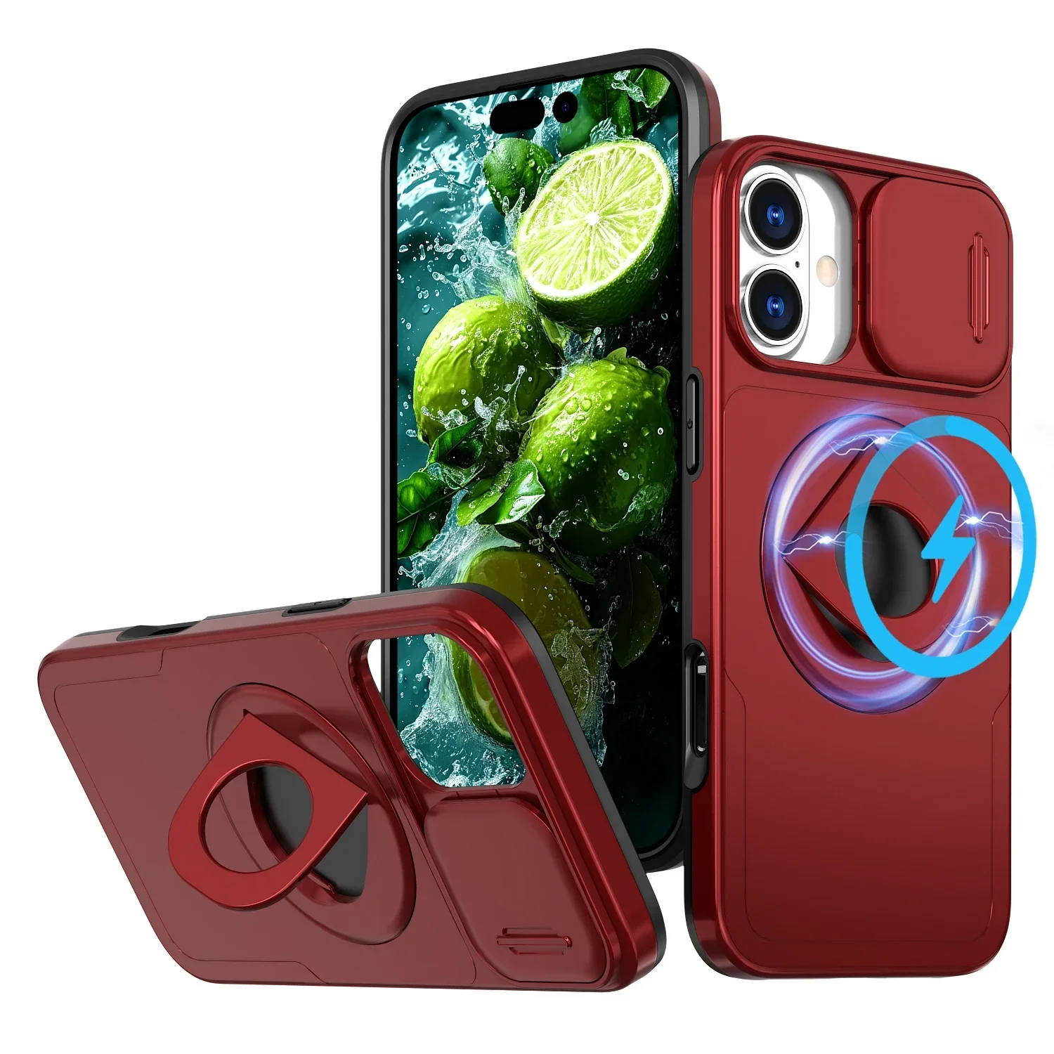 Capa Protetora Resistente A Impactos Para Iphone 15 Pro Max (vermelho) Com Anel Magnético.