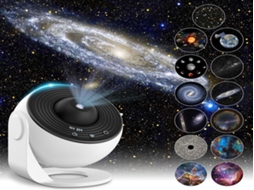 Projetor planetário LED Lurelia com 12 discos HD, foco ajustável e temporizador.