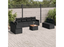 Vidaxl 9 Pcs Conjunto De Sofás P/ Jardim C/ Almofadões Vime Pe Preto