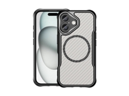 Capa Transparente Para Iphone 16 - Textura De Fibra De Carbono - Magsafe