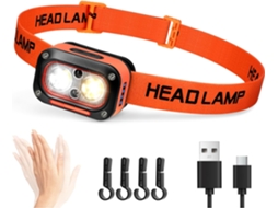 Lanterna De Cabeça Led Recarregável Via Usb Com Sensor De Movimento, Luz Vermelha E Compatível Com Capacete (laranja)